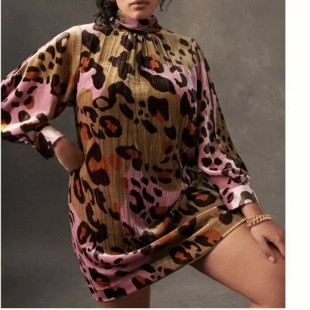 ⭐️ 🌻 Eleanor Velvet Leopard Cat Boho Cottage Peasant Chic Hipster Classy Dress